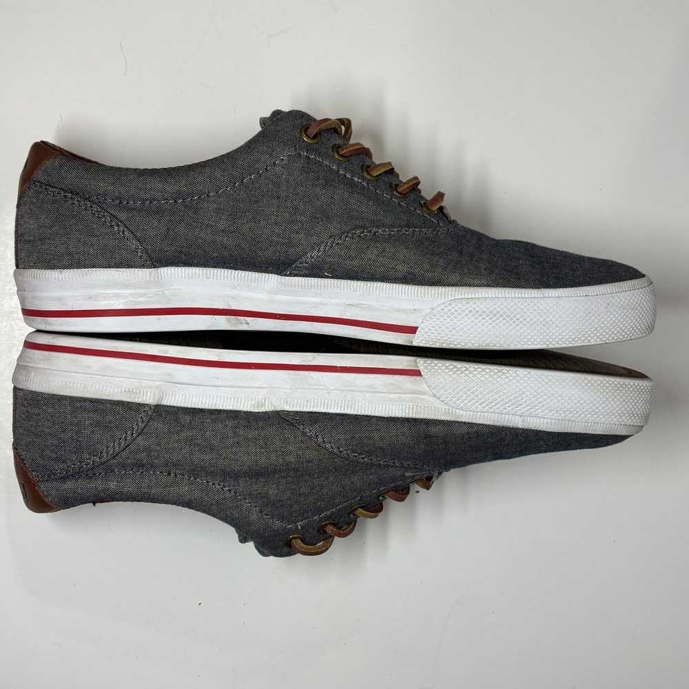 Polo Ralph Lauren Vito Mens 11D Grey Chambray Leather Trim Sneakers‎ Low Shoes - Picture 5 of 9